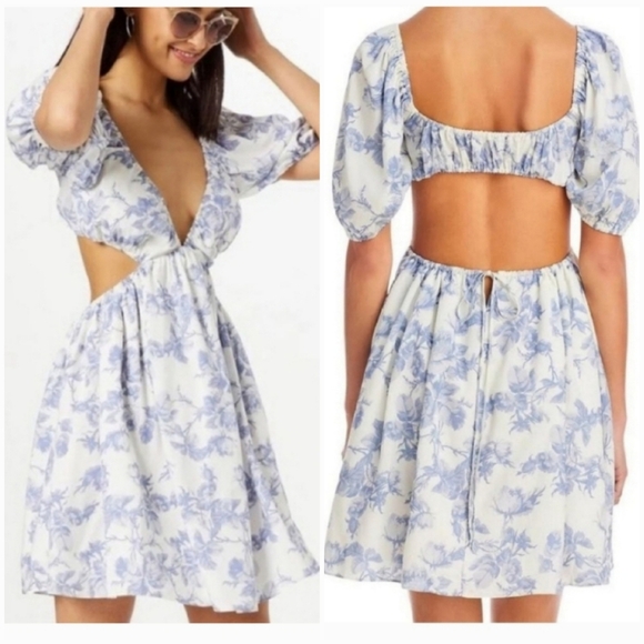 Bardot Dresses & Skirts - Blue White Spring Floral Feminine Mini Dress Bardot Size Small Dainty Girly